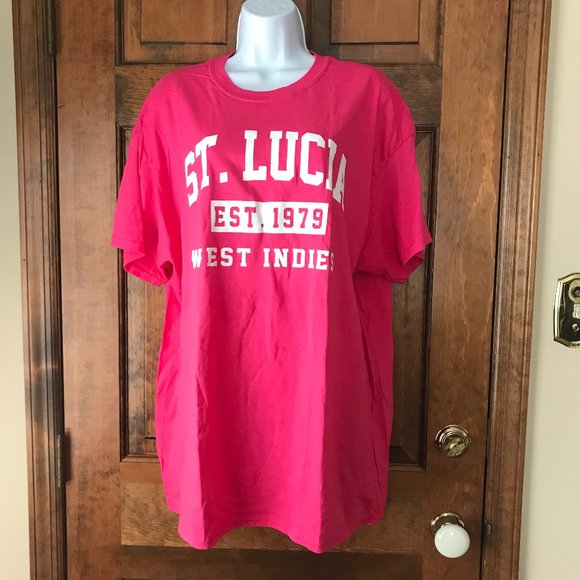 Gildan Pink St. Lucia/West Indies Crewneck Souvenir Tee X-Large - Picture 1 of 10
